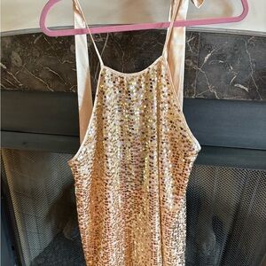 Victoria’s Secret Sequin Halter Dress in Gold size medium. (29)
